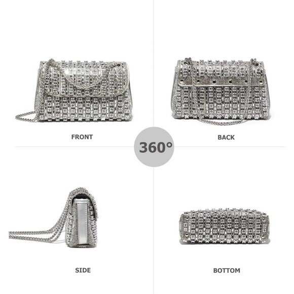 Rhinestone Clutch for Women's Sparkly Shoulder Bag for Evening & Party -SILVER - Picture 6 of 9